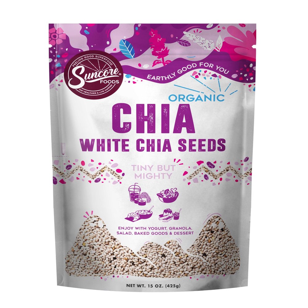 Suncore Foods Organic White Chia Seeds, Gluten-Free, Non-GMO, 15oz, 1 Pack