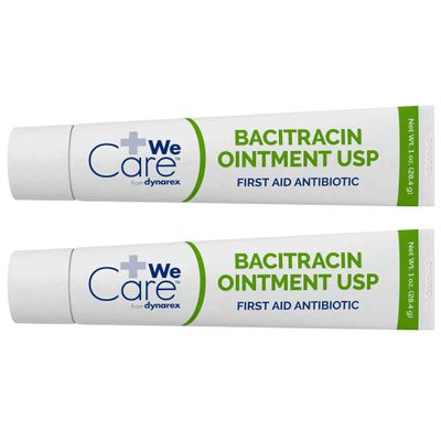 Dynarex Bacitracin Topical Ointment USP - First Response Wound Care Supplies for Minor Cuts, Scrapes & Burns - Helps Keep Wounds Clean - 2 Count, 1 oz. Tubes