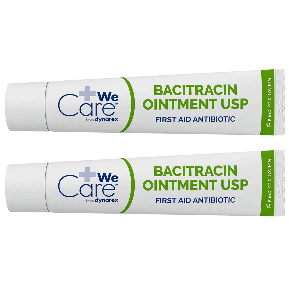 Dynarex Bacitracin Topical Ointment USP - First Response Wound Care Supplies for Minor Cuts, Scrapes & Burns - Helps Keep Wounds Clean - 2 Count, 1 oz. Tubes