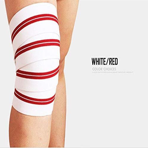 1Pair 2M*8CM Fitness Pressurized Straps Gym Weight Lifting Leg Knee Compression Training Wraps Elastic Bandages (White with red)