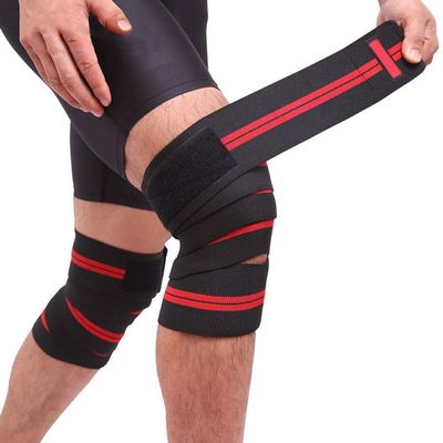 1Pair 2M*8CM Fitness Pressurized Straps Gym Weight Lifting Leg Knee Compression Training Wraps Elastic Bandages (Black with red)