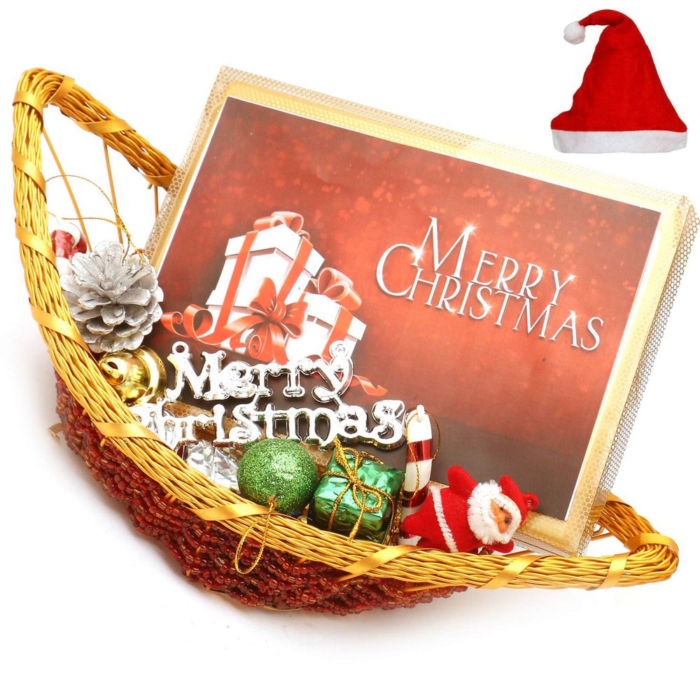 Ghasitaram Gifts Christmas Gifts - Boat Basket with Christmas Chocolate Bar and Christmas Decor|Gift for Diwali,Holi,Rakhi,Valentine,Christmas,Birthday,Anniversary,Her,Him|