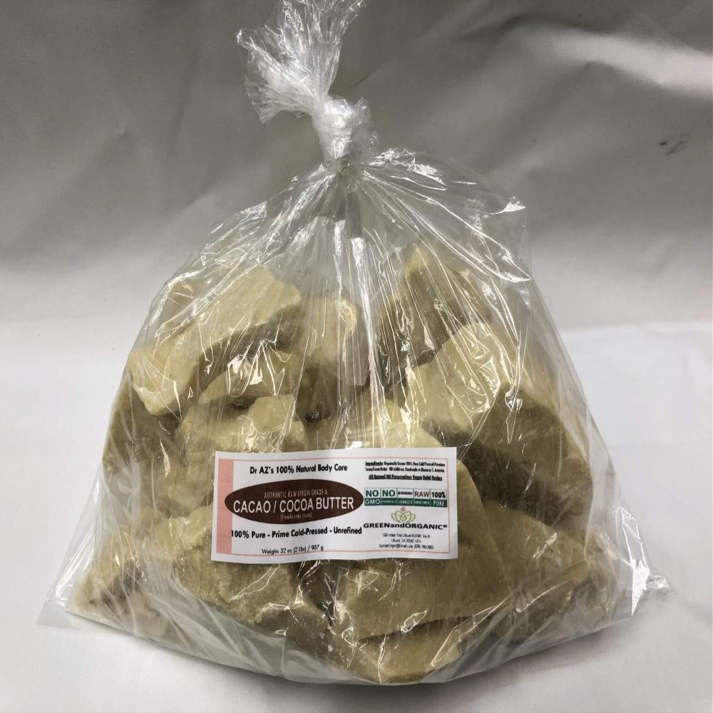 32oz/ 2Lb RAw Cocoa Butter /Cacao Butter BUTTER Organic Unrefined Natural 100% Pure Prime Cold Pressed Virgin Fresh Food Grade by GREENandORGANIC