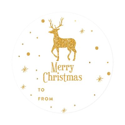 Andaz Press Christmas Round Circle Gift Sticker Labels, Faux Gold Glitter Deer, Merry Christmas to from, 40-Pack, Packaging Envelope Letter Labels Gold Gift Stickers