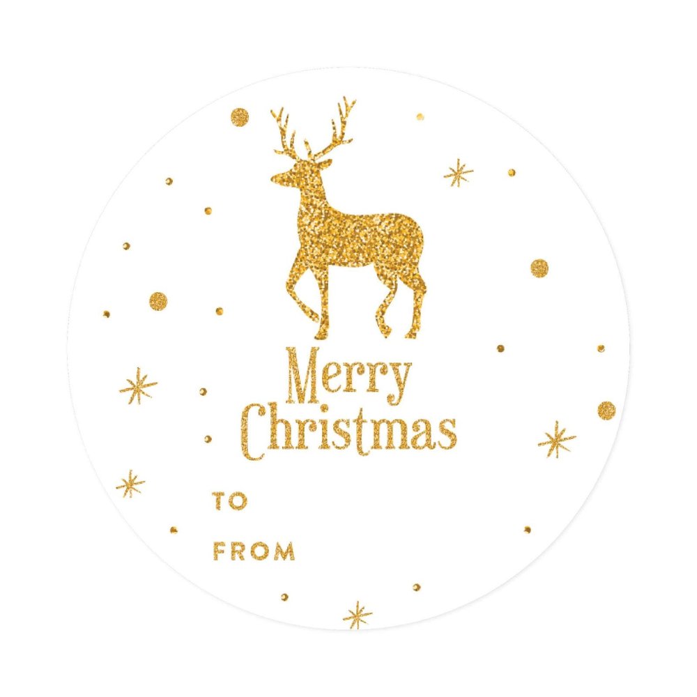 Andaz Press Christmas Round Circle Gift Sticker Labels, Faux Gold Glitter Deer, Merry Christmas to from, 40-Pack, Packaging Envelope Letter Labels Gold Gift Stickers