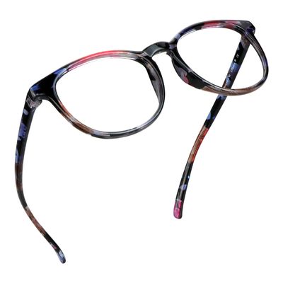 LifeArt Blue Light Blocking Glasses, Anti Eyestrain, Computer Reading Glasses, Gaming Glasses, TV Glasses for Women, Anti Glare (Blue Floral, No Magnification)
