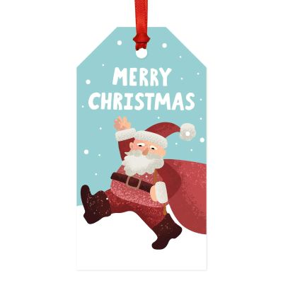 Andaz Press Christmas Classic Gift Tags, Santa Claus with Gift Sack Aqua Snowflake Sky, Merry Christmas, 20-Pack