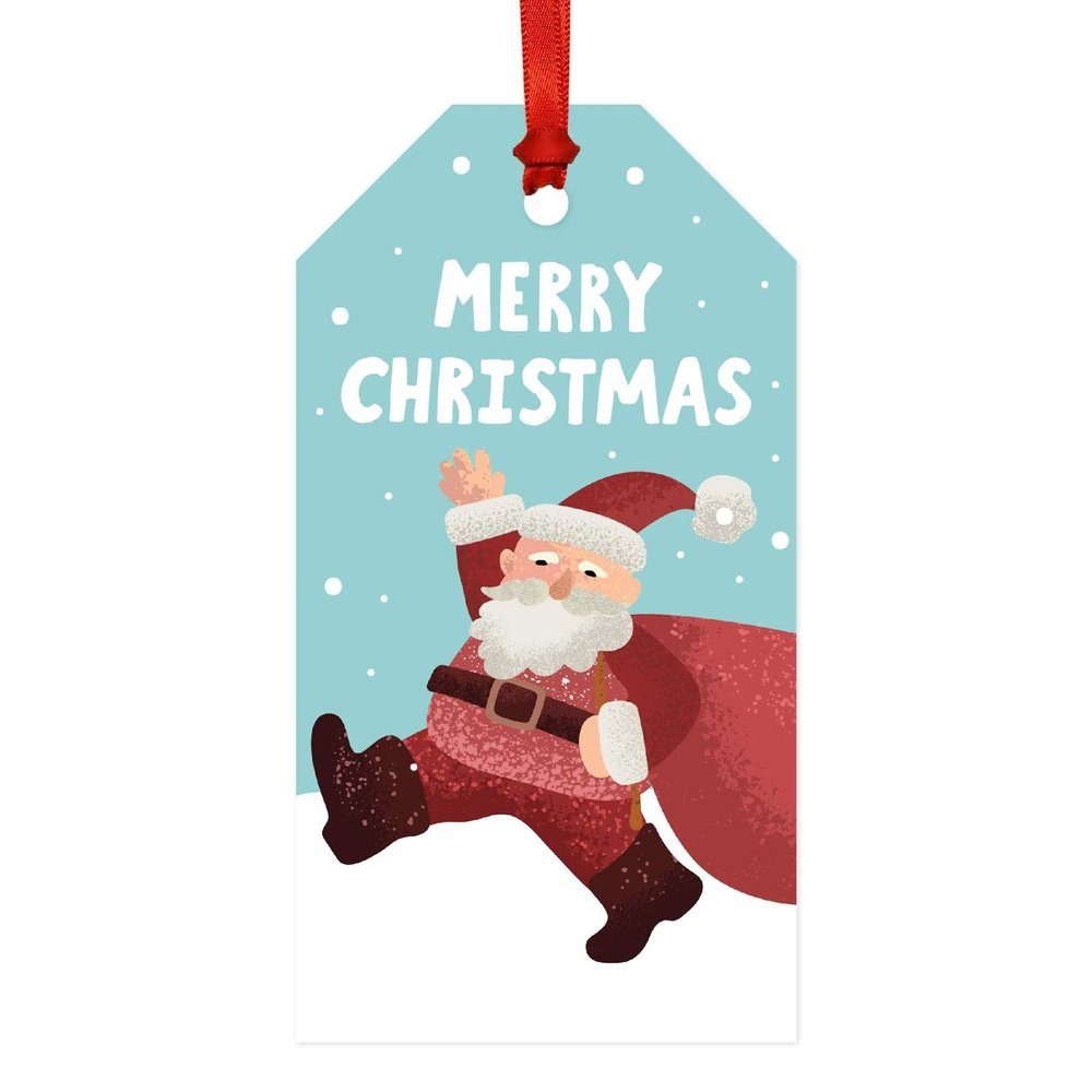 Andaz Press Christmas Classic Gift Tags, Santa Claus with Gift Sack Aqua Snowflake Sky, Merry Christmas, 20-Pack