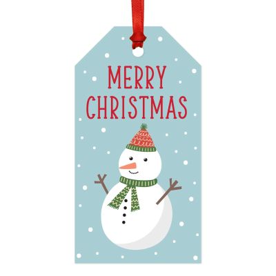 Andaz Press Christmas Classic Gift Tags, Colorful Snowman on Light Blue Snowflakes, Merry Christmas, 20-Pack