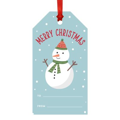 Andaz Press Christmas Classic Gift Tags, Colorful Snowman on Light Blue Snowflakes, Merry Christmas, to from, 20-Pack