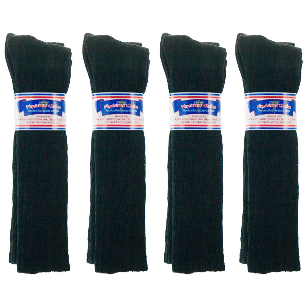 12 PAIR KNEE HIGH DIABETIC SOCKS BLACK BIG MEN PHYSICIAN'S CHOICE OVER THE CALF CREW 13-15