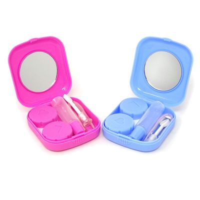 Honbay 2PCS Portable Travel Contact Lens Case Kit Mini Contact Lens Box with Mirror(blue+pink)
