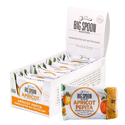Big Spoon Roasters Apricot Pepita Nut Butter Bars - Low Carb, High Protein Bars w/Pea Protein - Vegan Snacks w/Peanut & Almond Butter - Gluten-free, Soy-free, & Lean Protein - 1.76 Ounce - 12 Pack