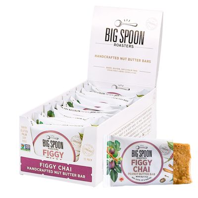 Big Spoon Roasters Figgy Chai Nut Butter Bars - Low Carb, High Protein Bars w/Pea Protein - Vegan Energy Snacks w/Peanut & Almond Butter - Gluten-free, Soy-free, & Lean Protein - 1.76 Ounce - 12 Pack