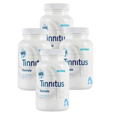 Arches Tinnitus Starter Kit - Now with Ginkgo Max 26/7 - Natural Tinnitus Treatment for Relief from Ringing Ears - 4 Bottles - 100 Day Supply