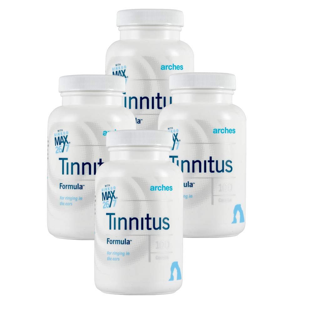 Arches Tinnitus Starter Kit - Now with Ginkgo Max 26/7 - Natural Tinnitus Treatment for Relief from Ringing Ears - 4 Bottles - 100 Day Supply
