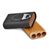 Black/Tan Polyurethane 3-Cigar Travel Case w/Cutter view 2
