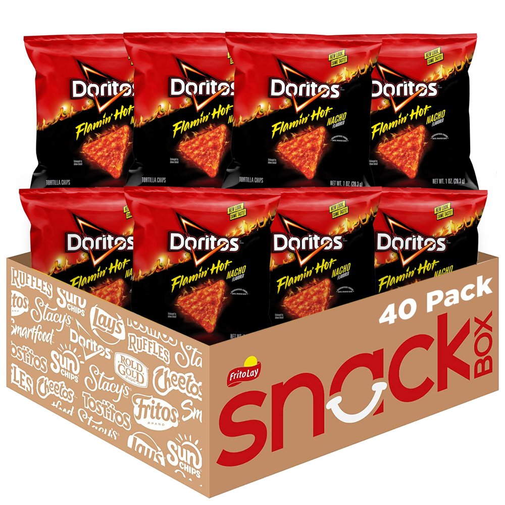 Doritos Flavored Tortilla Chips, Flamin' Hot Nacho, 1 Ounce (Pack of 40)