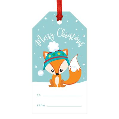 Andaz Press Christmas Classic Gift Tags, Snowy Woodland Fox with Winter Hat, Merry Christmas, to from, 20-Pack