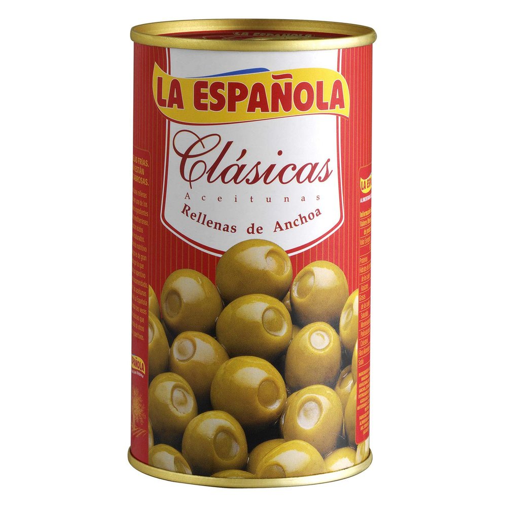 La Espanola. Clasicas Green Olives stuffed with Anchovies. 350g (12,35oz). Pack of 6