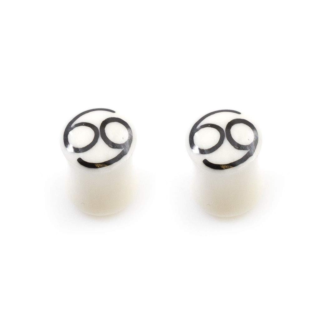 BodyJewelryOnline Unisex Organic Horn Ear Plugs, Tunnel Earrings, Piercing Stretchers, Hypoallergenic Supplies, 6G, White, 69 Number Design