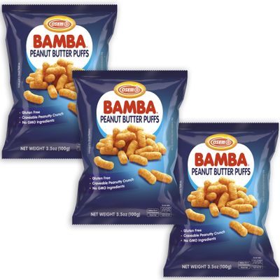 Bamba Peanut Snacks for Families - All Natural Peanut Puffs 3.5 Ounce Large Bag (Pack of 3 x 3.5oz Bags) - Peanut Butter Puffs made with 50% peanuts