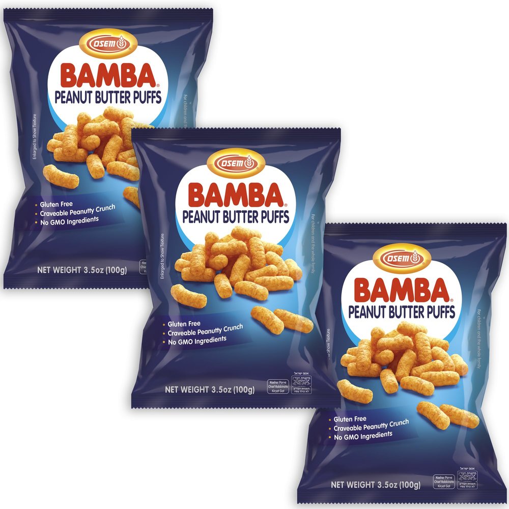 Bamba Peanut Snacks for Families - All Natural Peanut Puffs 3.5 Ounce Large Bag (Pack of 3 x 3.5oz Bags) - Peanut Butter Puffs made with 50% peanuts
