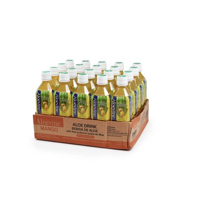 Aloevine Aloe Vera Drink Mango  Drink Aloe Juice with Real Aloe Chunks | Healthy Plant-Based Korean Beverage | Aloe Vera Juice | 16.9 oz Bottles (20 Pack)