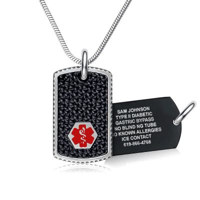 Divoti Medical Alert Necklace for Men & Women | Custom Engraved Black Dog Tag Medical ID Necklace |Hypoallergenic Surgical Stainless Steel  28 Snake Chain/Red