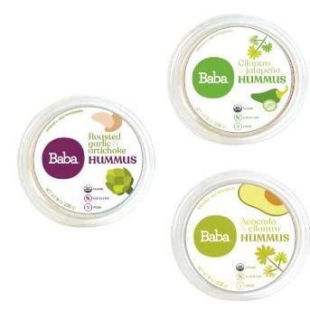 Baba Organic Hummus (8 oz, 3 Pack) - USDA Organic, Gluten Free, Vegan, Non-GMO, Cholesterol Free (Classic, Zesty Lemon, Cilantro/Jalapeno)
