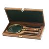 Schooner Bay Co.- 9-1/4" Brass and Wood Antique Magnifying Glass and Storage Case Reproduction view 1