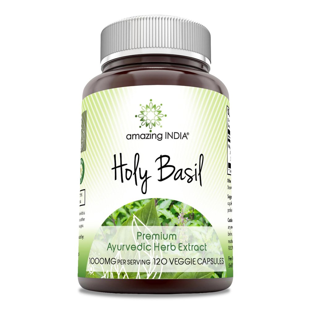 Amazing India Holy Basil Extract Supplement | 500 Mg Per Serving | 120 Veggie Capsules | Non-GMO | Gluten-Free | Made in USA