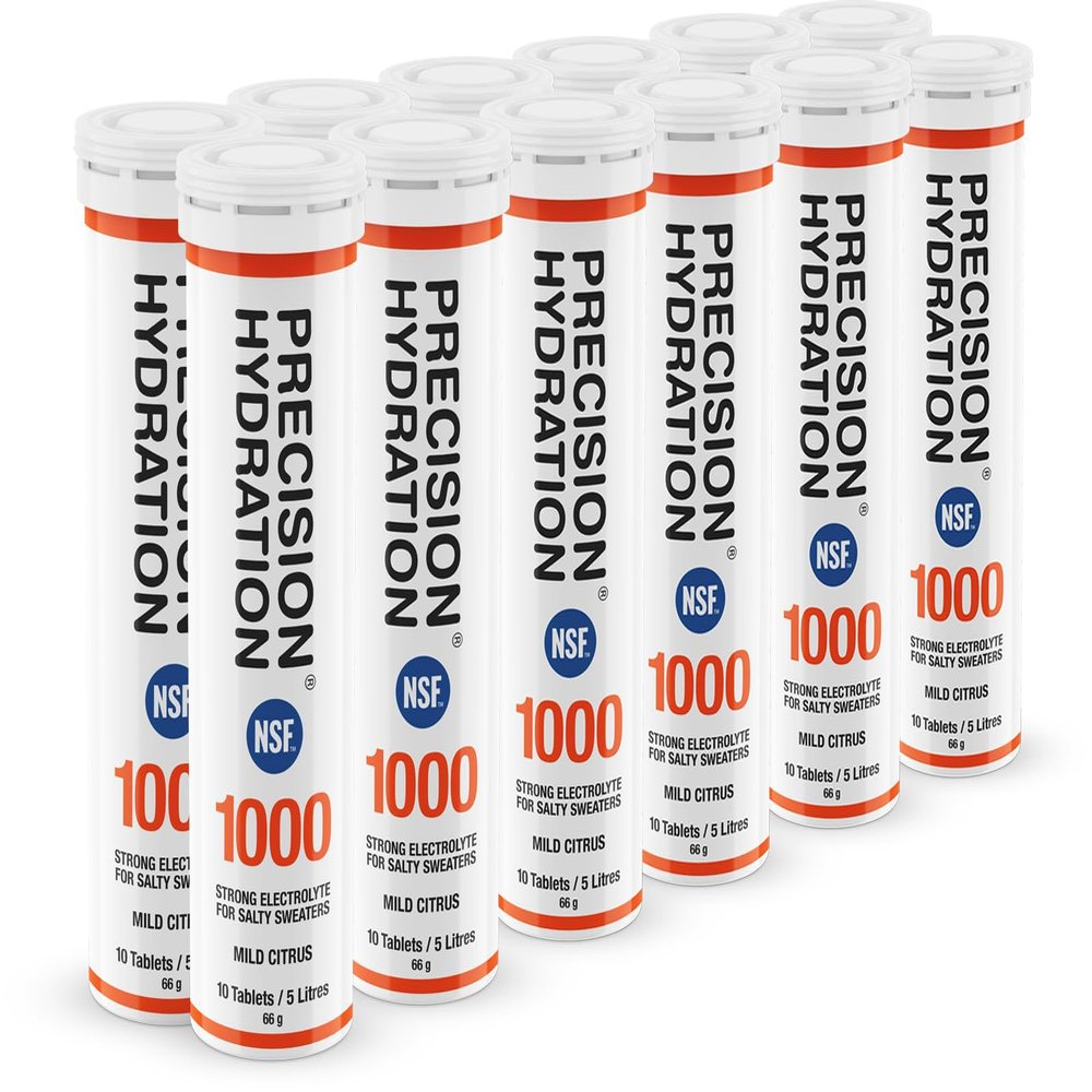 Precision Hydration Electrolyte Tablets - Multi Strength Effervescent Hydration Tablets - Combats Cramp - Low Calorie, Gluten Free, Vegan/Vegetarian Friendly (12 Tubes, 1000mg/L - Orange Tube)