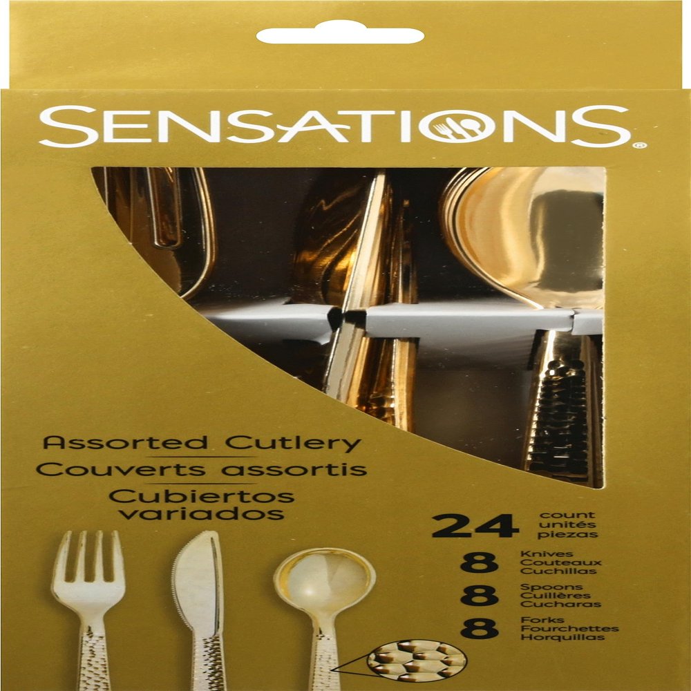 Assorted Metallic Gold Hammered Plastic Cutlery Set- 24 pcs.