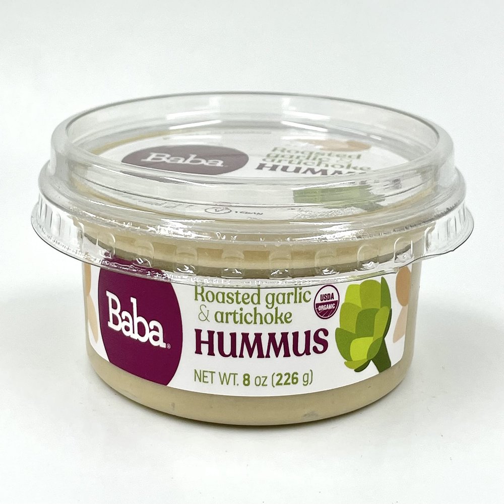 Baba Organic Hummus (8 oz) - USDA Organic, Gluten Free, Vegan, Non-GMO, Cholesterol Free, Zero Preservatives (Roasted Garlic & Artichoke Hummus)