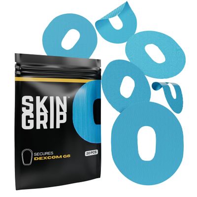 Skin Grip Adhesive Patch Compatible with Dexcom G6 Adhesive Patches Waterproof & Sweatproof with Cutout, Lasts 10-14 Days, Continuous Glucose Monitor Patch, CGM Sensor Cover  20 Pack, Blue