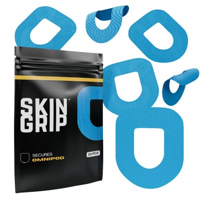 Skin Grip Insulet Omnipod 5 Adhesive Patches Waterproof & Sweatproof (Also Fits Omni pod Dash), Pre-Cut Medical Tape, Ultimate Insulin Pump Protection, Diabetic Sensor Covers, 20-Pack, Blue