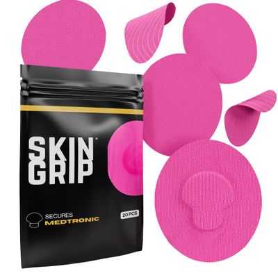 Skin Grip CGM Sensor Patches Compatible with Medtronic Guardian (20-Pack), Waterproof & Sweatproof for 10-14 Days, Pre-Cut Adhesive Tape, Continuous Glucose Monitor Patch, Pink