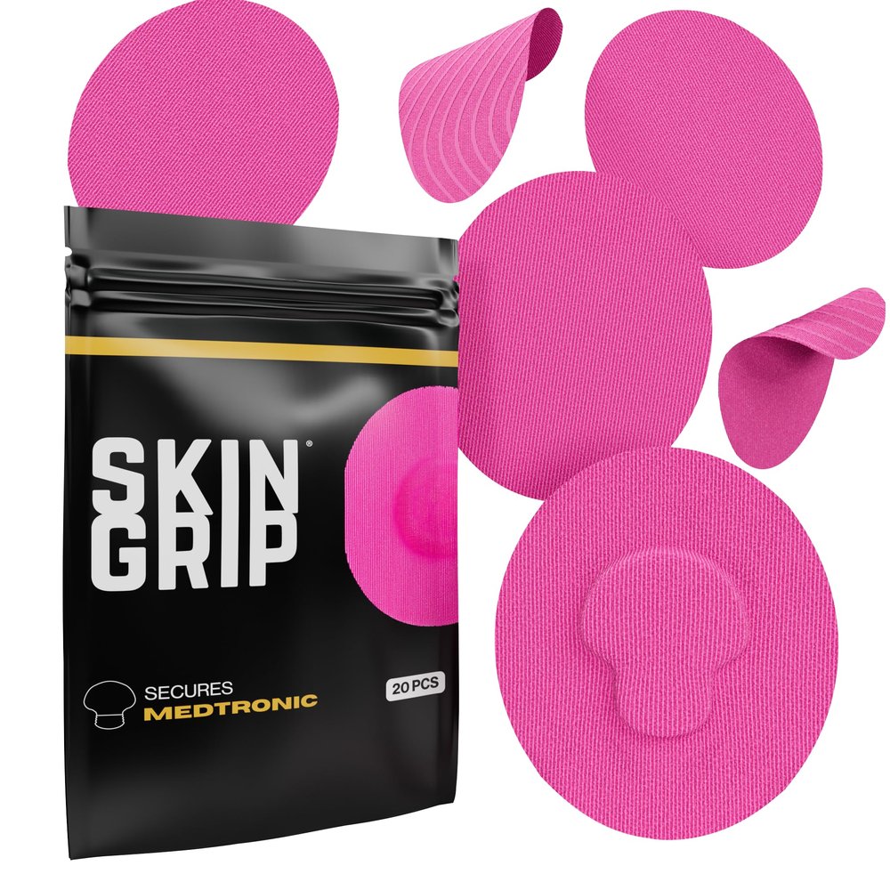 Skin Grip CGM Sensor Patches Compatible with Medtronic Guardian (20-Pack), Waterproof & Sweatproof for 10-14 Days, Pre-Cut Adhesive Tape, Continuous Glucose Monitor Patch, Pink