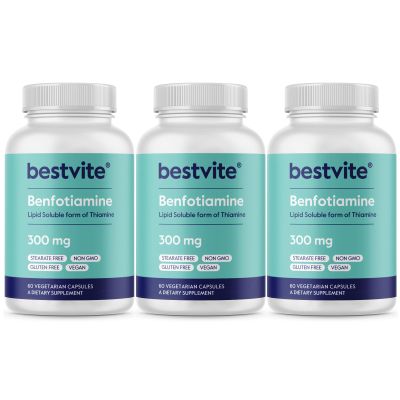 Benfotiamine 300mg (180 Vegetarian Capsules) (60x3) No Stearates - No Silicon Dioxide - Vegan - Non GMO - Gluten Free