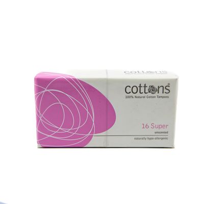 Cottons 100% Natural, Chemical-Free, Super Absorbent, Unscented, Hypo Allergenic Cotton Tampons (16 Count)