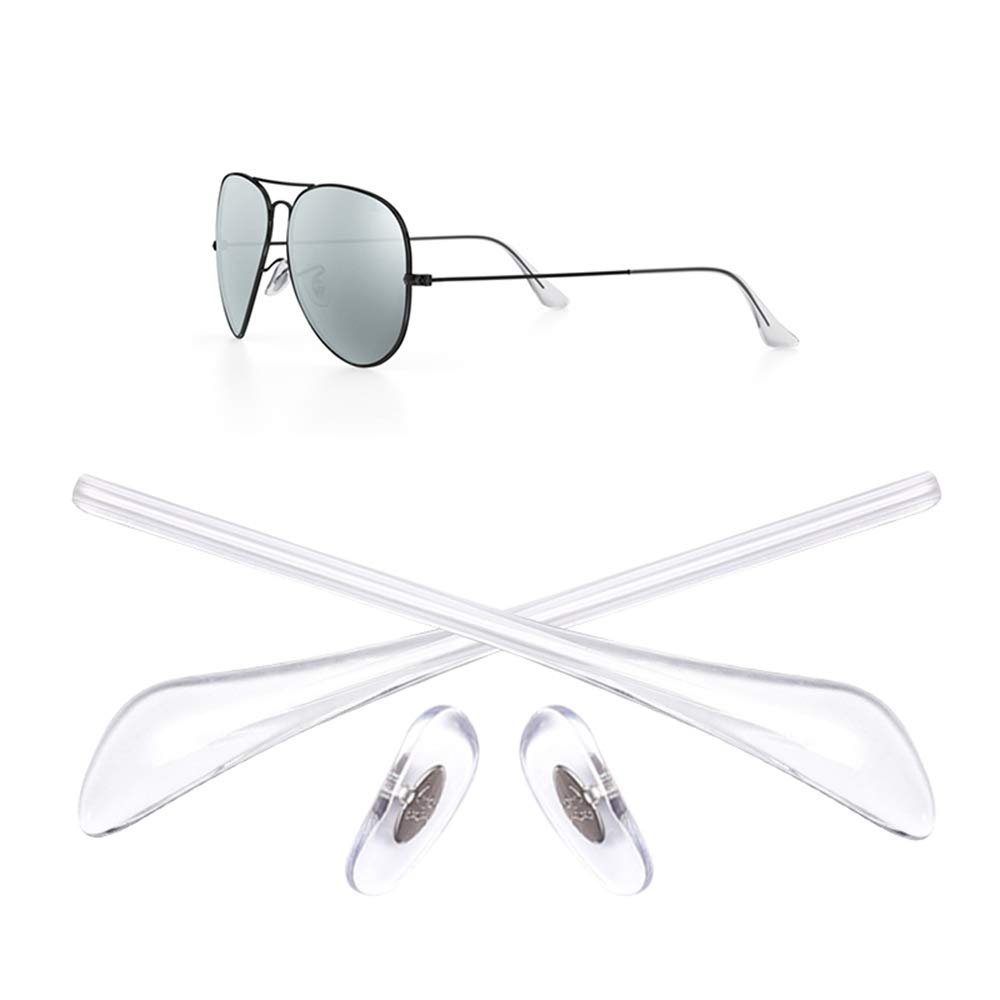Replacement Temple Tips Nose pads for Ray-Ban Aviator RB3025 3026 Sunglasses Repair Kits,Bonus Sunglasses Cloth(Clear)