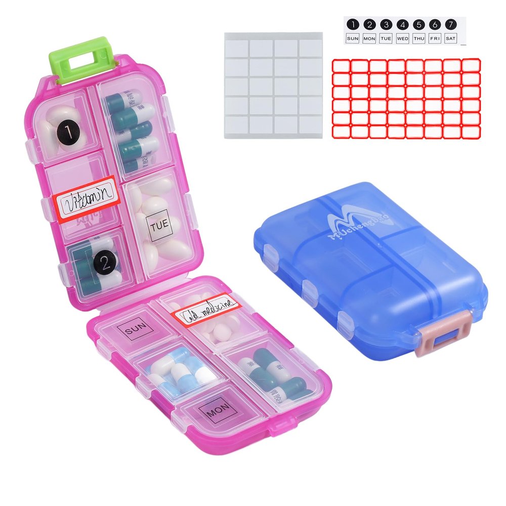 2 Pack Pill case Travel Pill Organizer, Pill Box for Purse Vitamin Fish Oil 10 Compartments Container Medicine Box by M Muchengbao