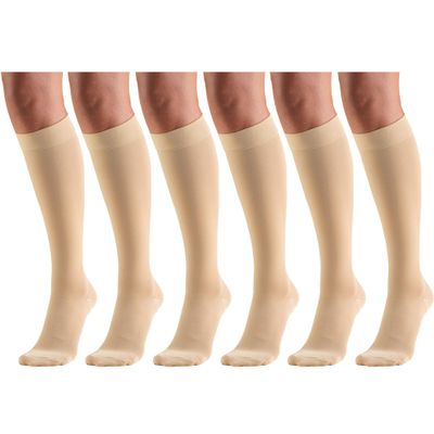 20-30 mmHg Compression Stockings for Men and Women, Knee High Length, Closed Toe Beige Small (6 Pairs)