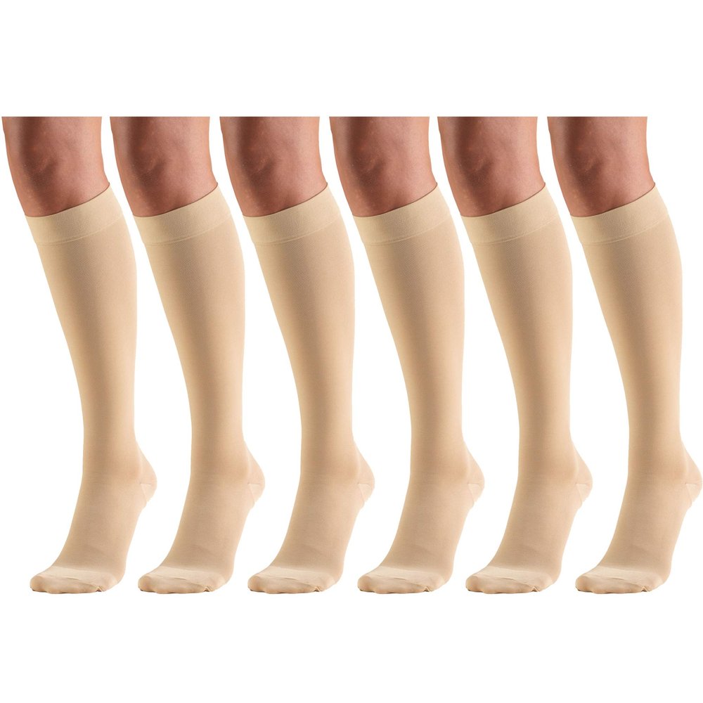 20-30 mmHg Compression Stockings for Men and Women, Knee High Length, Closed Toe Beige Small (6 Pairs)