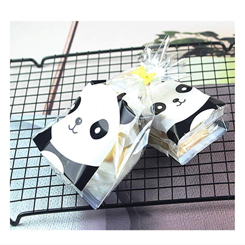 100PCS Panda Pattern Clear Cellophane Bags with 4" Twist Ties Sweet Cookie Candy Party Gift Wrapping Packaging Bags