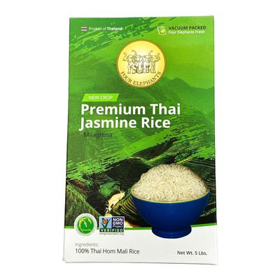 5 Pounds (LBS) Premium Thai Hom Mali Jasmine Rice | Endorsed By Pro Chefs | Four Elephants Brand | DIY Friendly Cooking Instructions Packaging