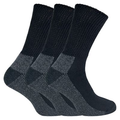 IOMI - 3 Pack Mens Extra Wide Loose Top Cushioned Cotton Diabetic Work Socks (7-12 us, Black (Work))