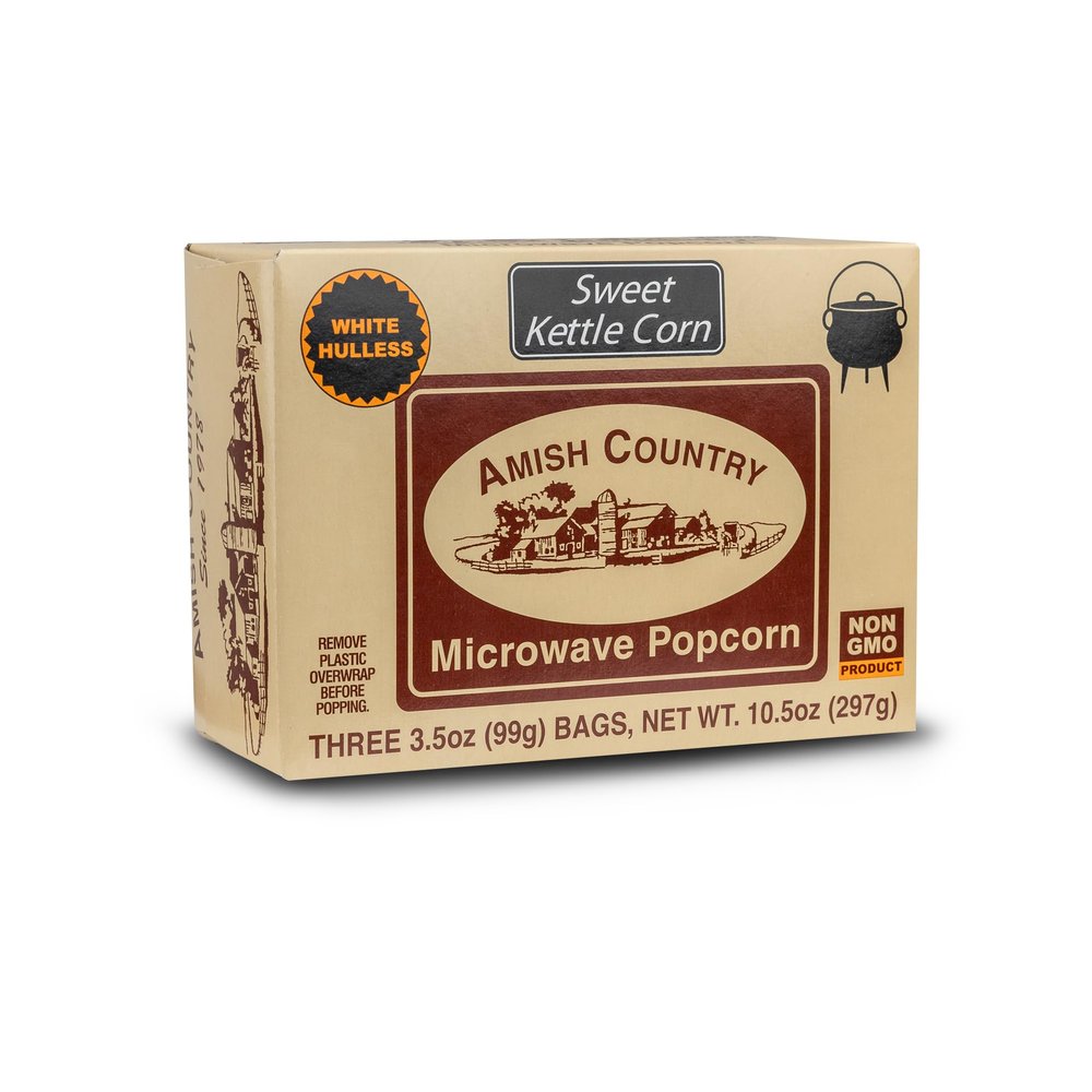 Amish Country Popcorn | Old Fashioned Microwave Popcorn | Non-GMO, Gluten Free, Microwaveable and Kosher (Sweet Kettle Corn, 3 Pack)