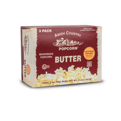 Amish Country Popcorn | Old Fashioned Microwave Popcorn | Non-GMO, Gluten Free, Microwaveable and Kosher (Ladyfinger Butter, 3 Bags)